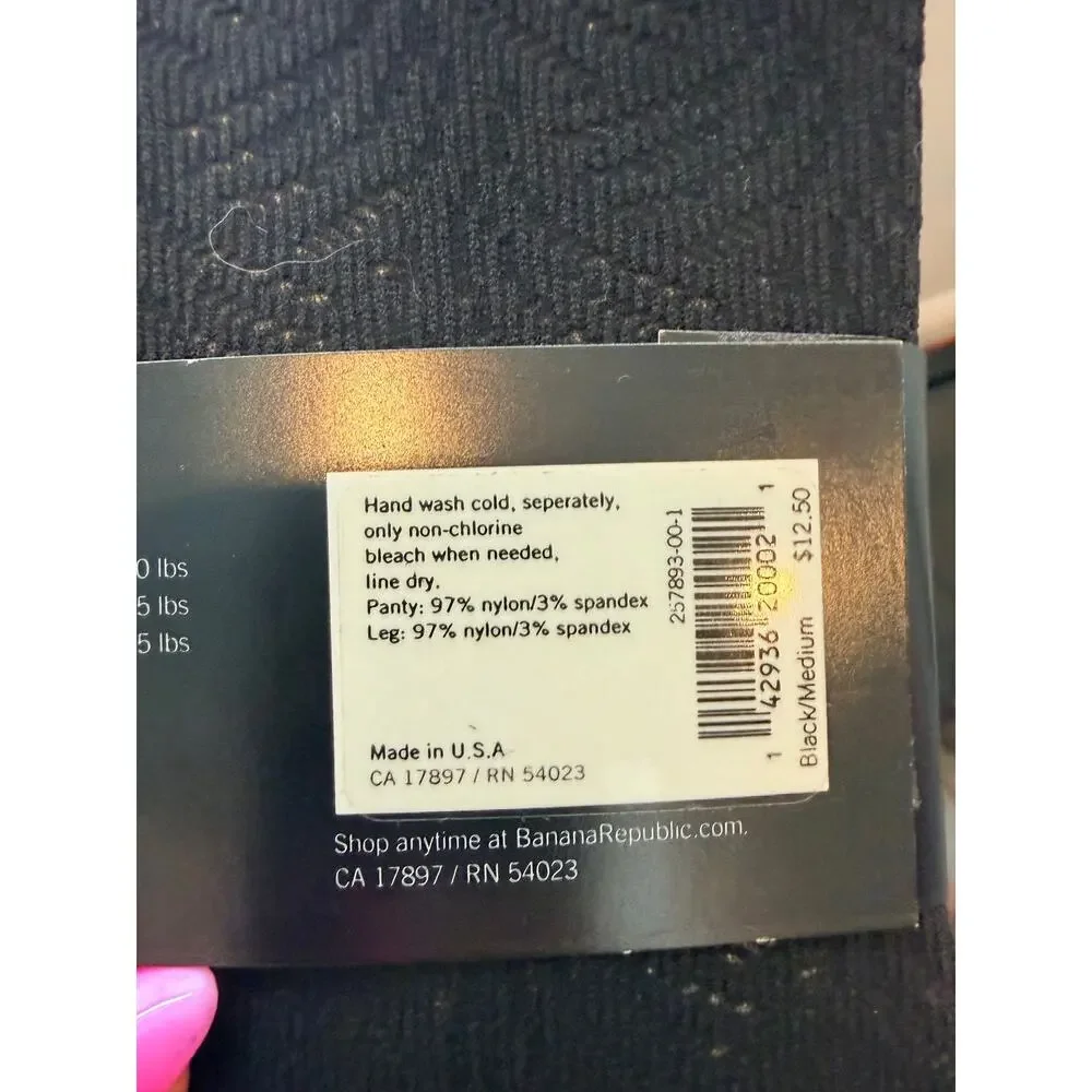 Banana Republic Black Diamond Textured Pattern Tights Stockings Made in USA Med